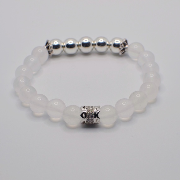White Quartz and Silver Hematite with Zircon in Copper Charm Gemstone Bracelet - Picture 2 of 7